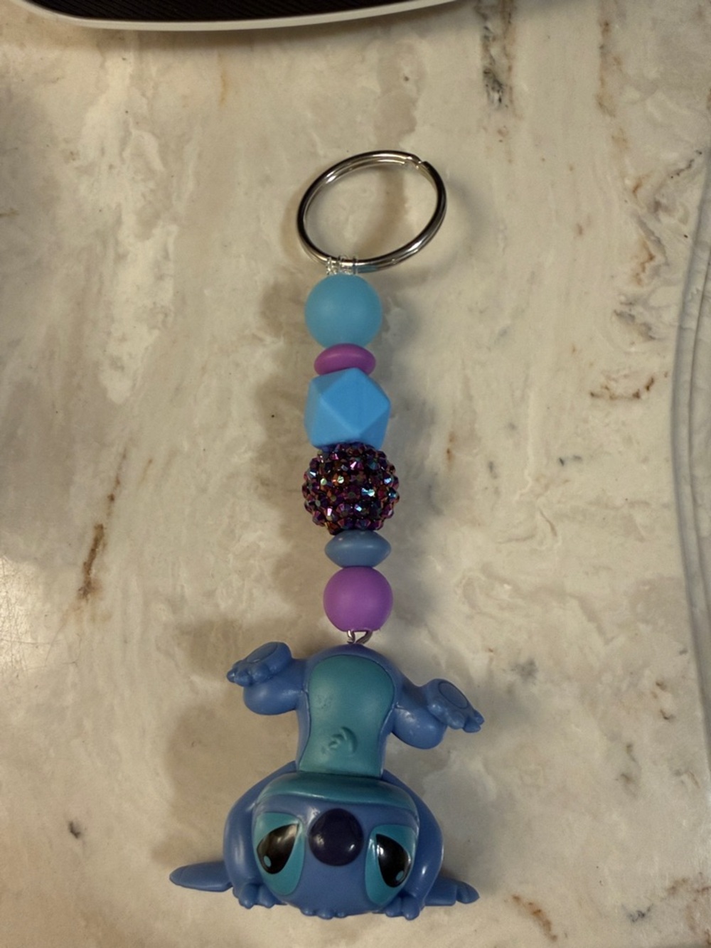 Blue Stitch Beaded Keychain